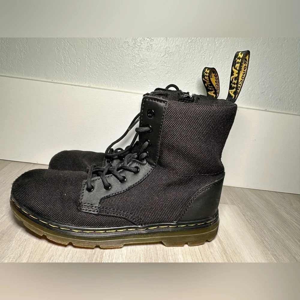 Doc Dr Martens Boots Combs J Combat Lace Up Black Canvas Zip Youth Kids Sz 3